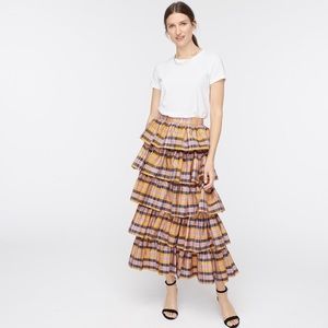 J.Crew Silk Blend Ruffle Maxi Skirt in Plaid